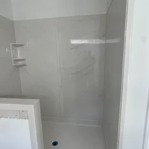 Shower with clear glass door